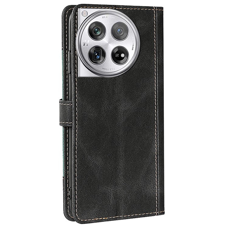 For OnePlus 12 5G Cover Straw Hat Design Shockproof PU Leather Stand Wallet Cell Phone Case - Black