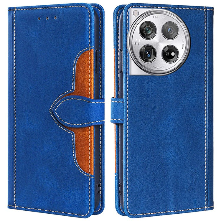 For OnePlus 12 5G Cover Straw Hat Design Shockproof PU Leather Stand Wallet Cell Phone Case - Blue