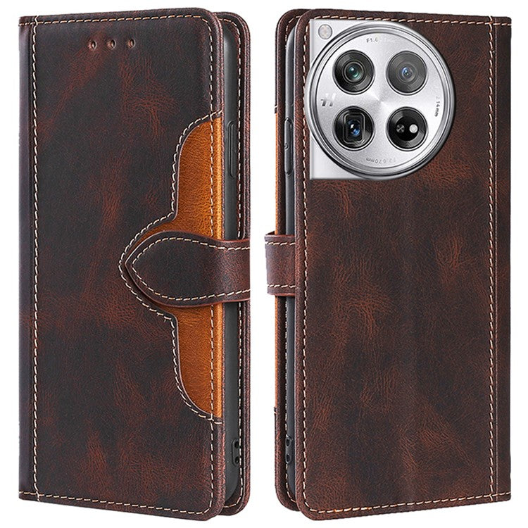 For OnePlus 12 5G Cover Straw Hat Design Shockproof PU Leather Stand Wallet Cell Phone Case - Brown