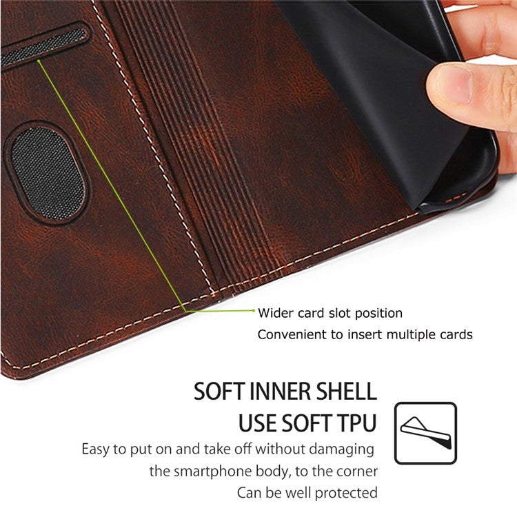 For OnePlus 12 5G Cover Straw Hat Design Shockproof PU Leather Stand Wallet Cell Phone Case - Brown