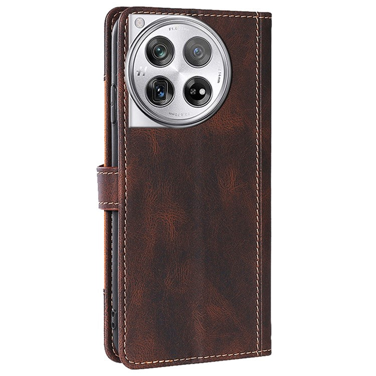 For OnePlus 12 5G Cover Straw Hat Design Shockproof PU Leather Stand Wallet Cell Phone Case - Brown