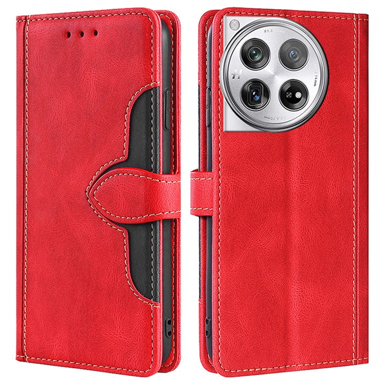 For OnePlus 12 5G Cover Straw Hat Design Shockproof PU Leather Stand Wallet Cell Phone Case - Red