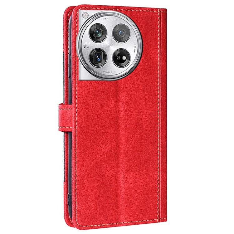 For OnePlus 12 5G Cover Straw Hat Design Shockproof PU Leather Stand Wallet Cell Phone Case - Red