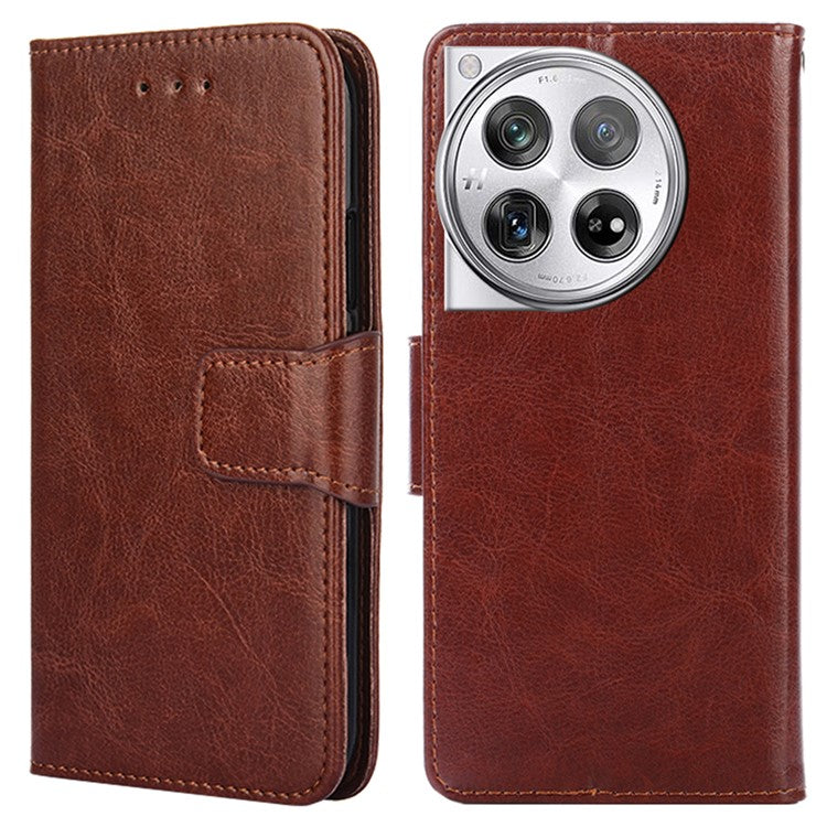 Phone Wallet Cover for OnePlus 12 5G Leather Case with Viewing Stand - Brown