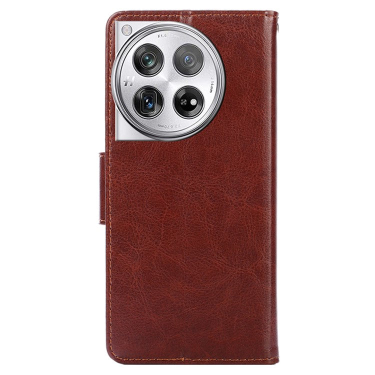 Phone Wallet Cover for OnePlus 12 5G Leather Case with Viewing Stand - Brown