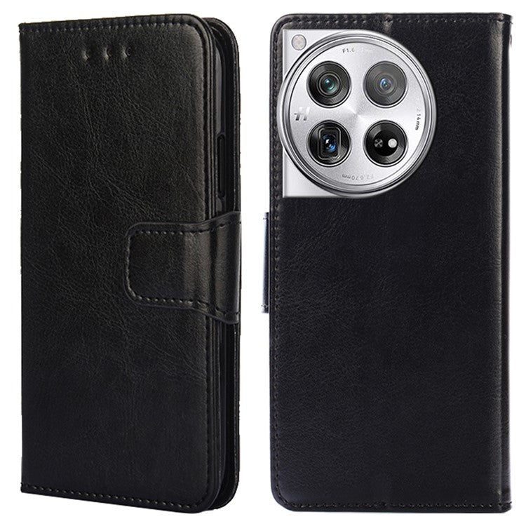 Phone Wallet Cover for OnePlus 12 5G Leather Case with Viewing Stand - Black