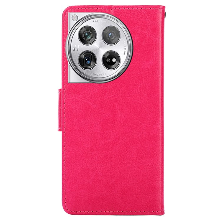 Phone Wallet Cover for OnePlus 12 5G Leather Case with Viewing Stand - Rose