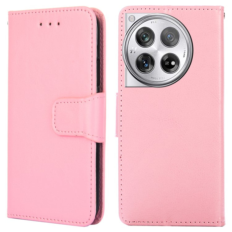 Phone Wallet Cover for OnePlus 12 5G Leather Case with Viewing Stand - Pink