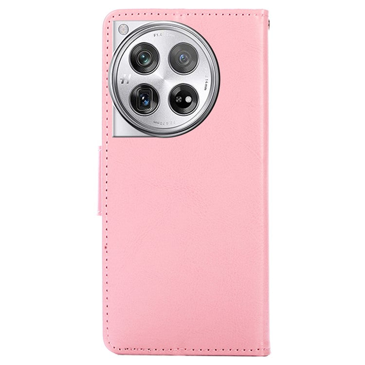 Phone Wallet Cover for OnePlus 12 5G Leather Case with Viewing Stand - Pink