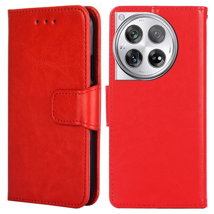 Phone Wallet Cover for OnePlus 12 5G Leather Case with Viewing Stand - Red