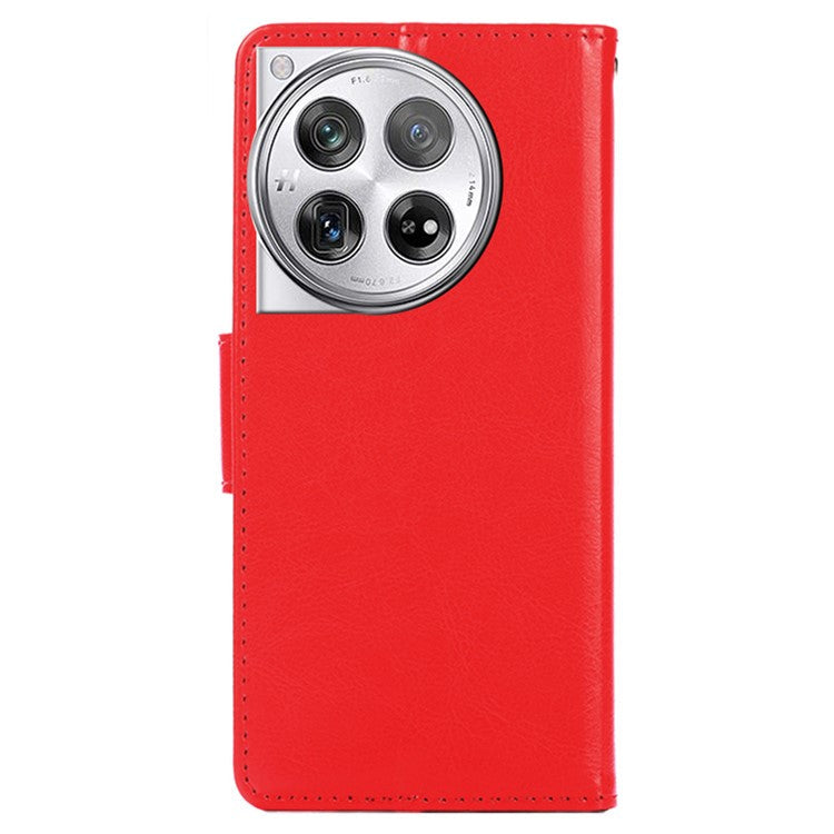Phone Wallet Cover for OnePlus 12 5G Leather Case with Viewing Stand - Red