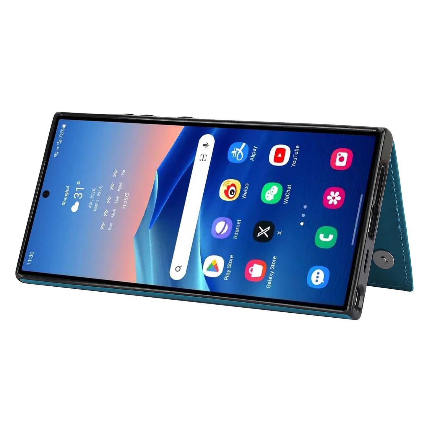 For Samsung Galaxy S24 Ultra PU Leather Case Imprinted Mandala Flower Kickstand Phone Cover - Dark Blue