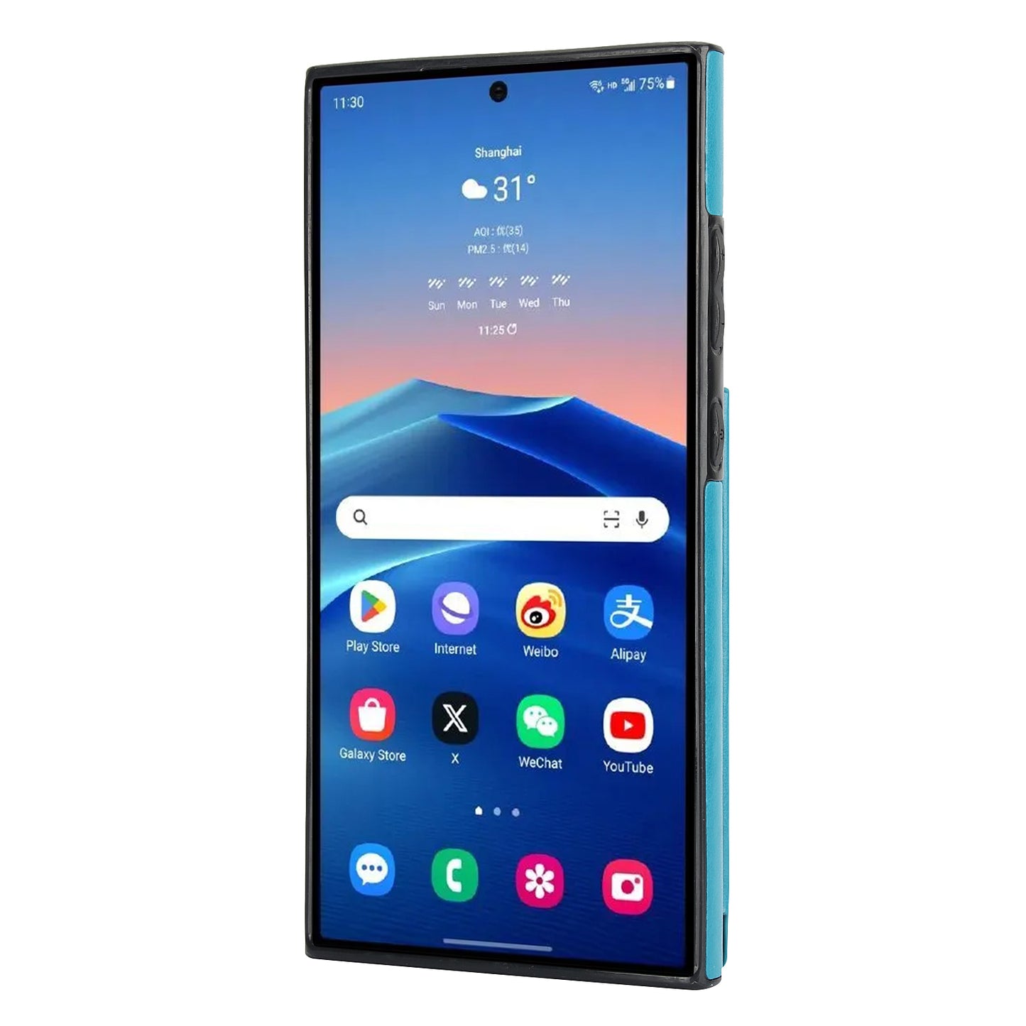 For Samsung Galaxy S24 Ultra PU Leather Case Imprinted Mandala Flower Kickstand Phone Cover - Dark Blue