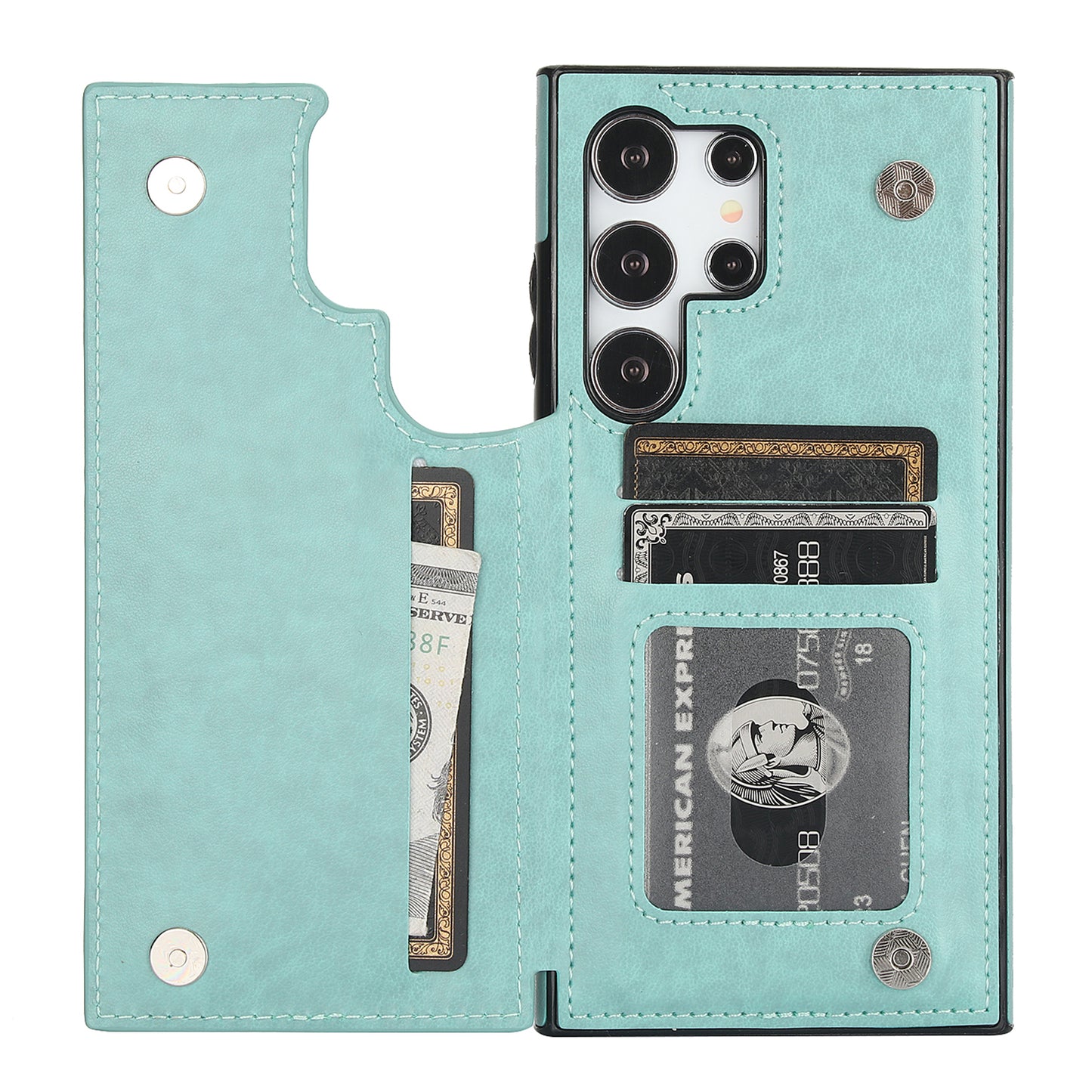 For Samsung Galaxy S24 Ultra PU Leather Case Imprinted Mandala Flower Kickstand Phone Cover - Green