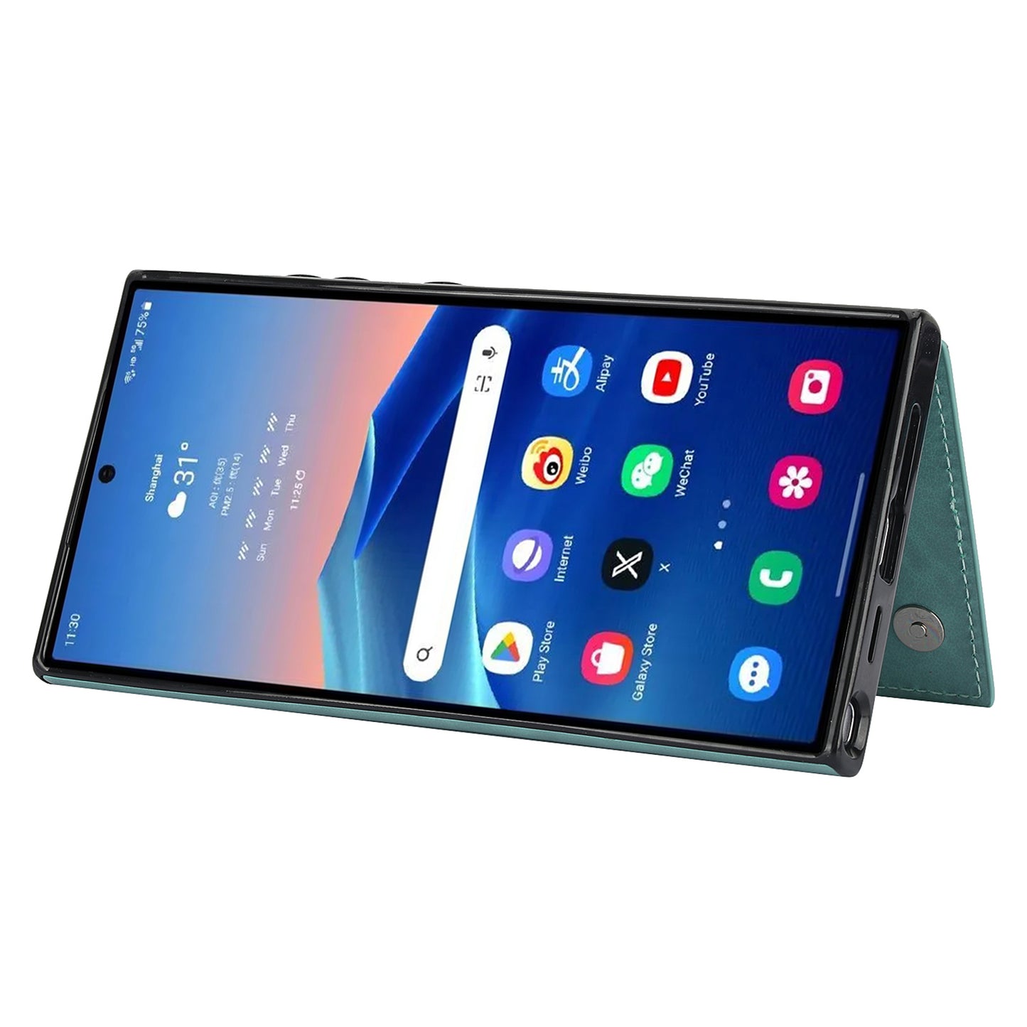 For Samsung Galaxy S24 Ultra PU Leather Case Imprinted Mandala Flower Kickstand Phone Cover - Green