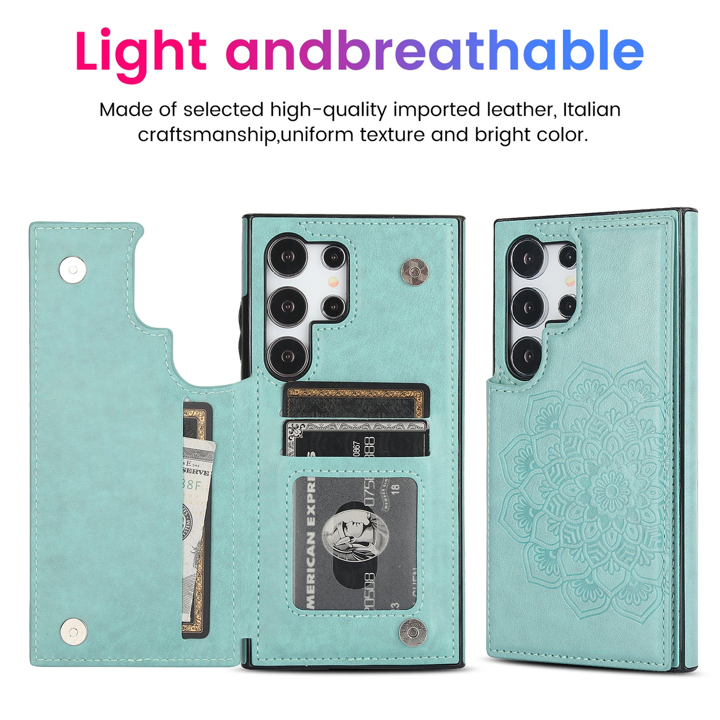 For Samsung Galaxy S24 Ultra PU Leather Case Imprinted Mandala Flower Kickstand Phone Cover - Green