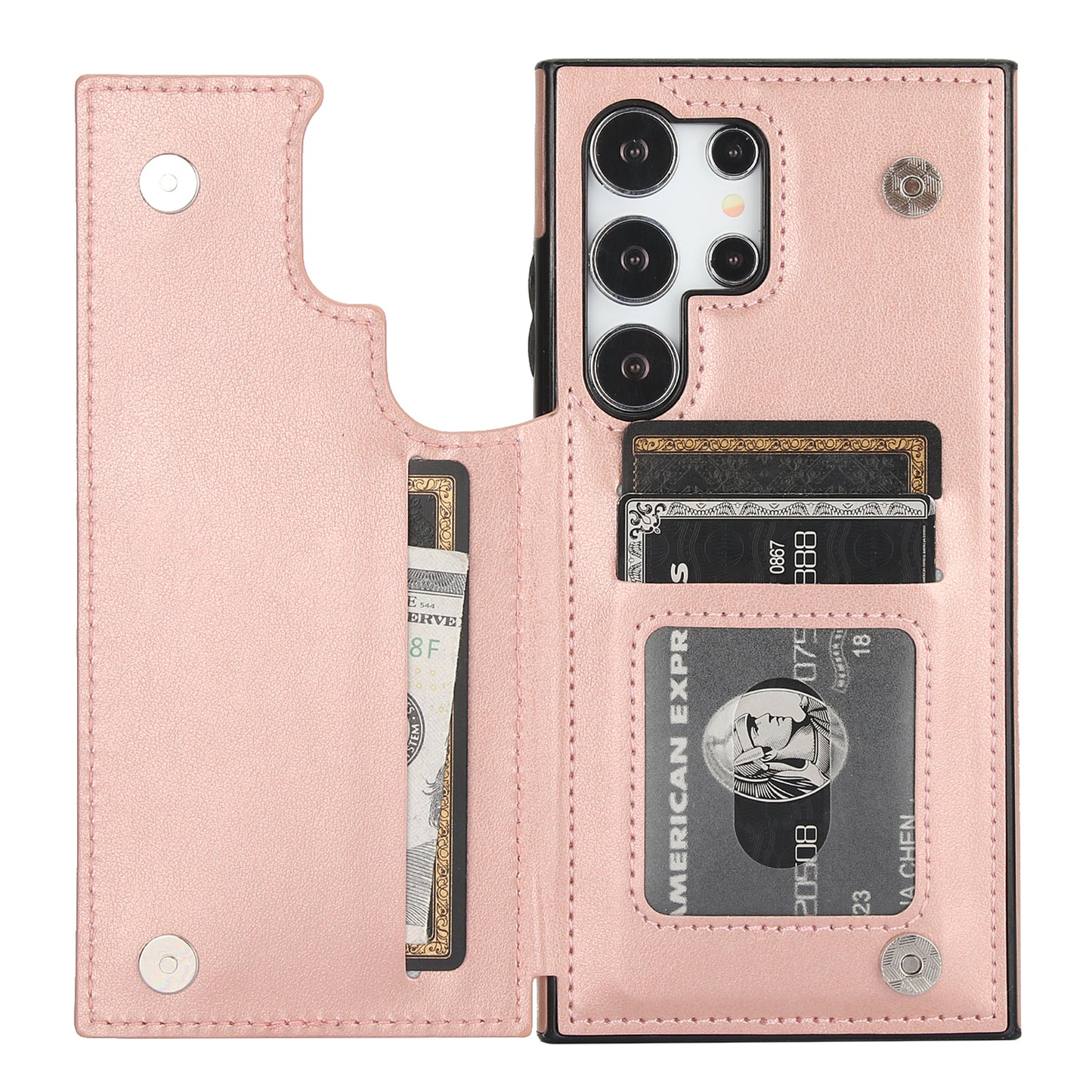 For Samsung Galaxy S24 Ultra PU Leather Case Imprinted Mandala Flower Kickstand Phone Cover - Rose Gold