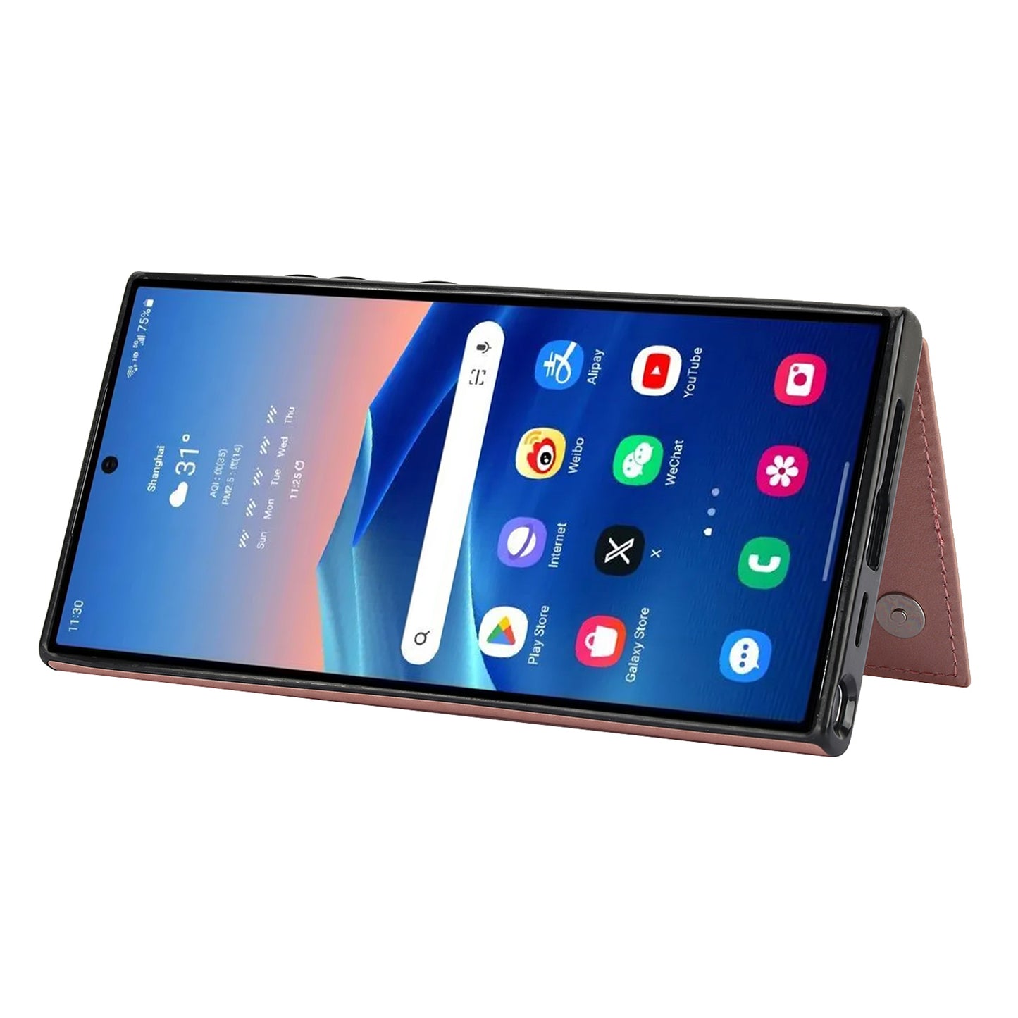 For Samsung Galaxy S24 Ultra PU Leather Case Imprinted Mandala Flower Kickstand Phone Cover - Rose Gold