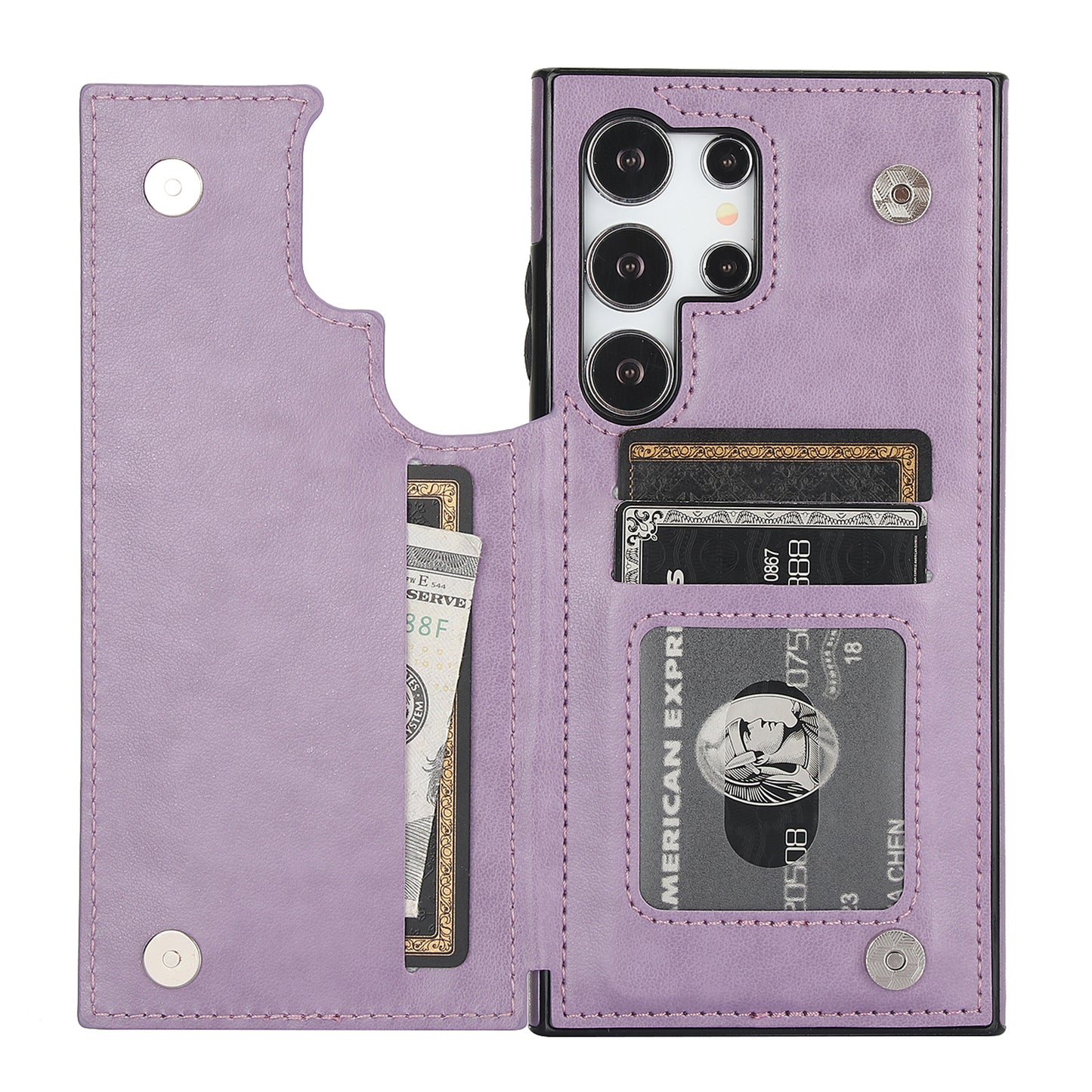 For Samsung Galaxy S24 Ultra PU Leather Case Imprinted Mandala Flower Kickstand Phone Cover - Purple