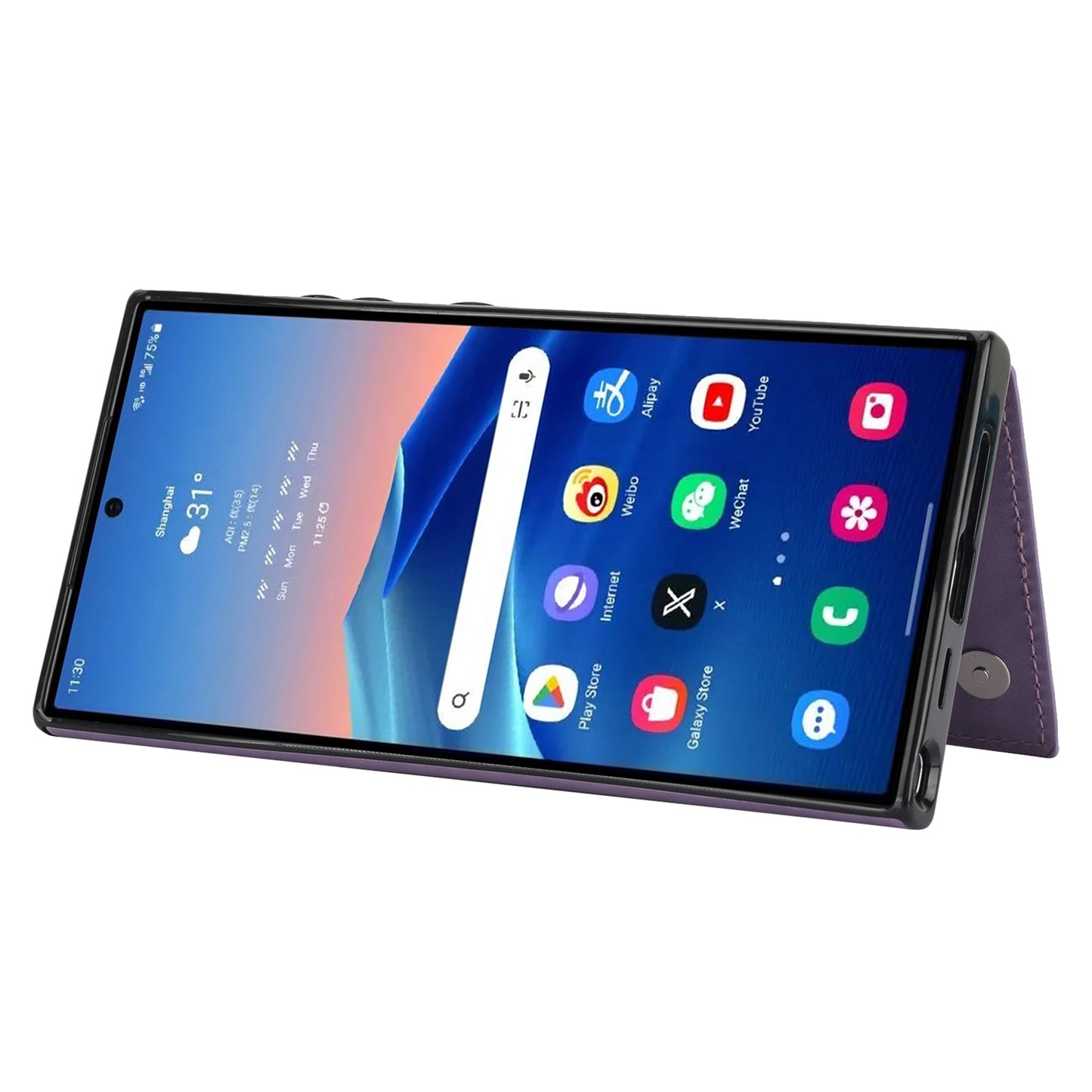 For Samsung Galaxy S24 Ultra PU Leather Case Imprinted Mandala Flower Kickstand Phone Cover - Purple