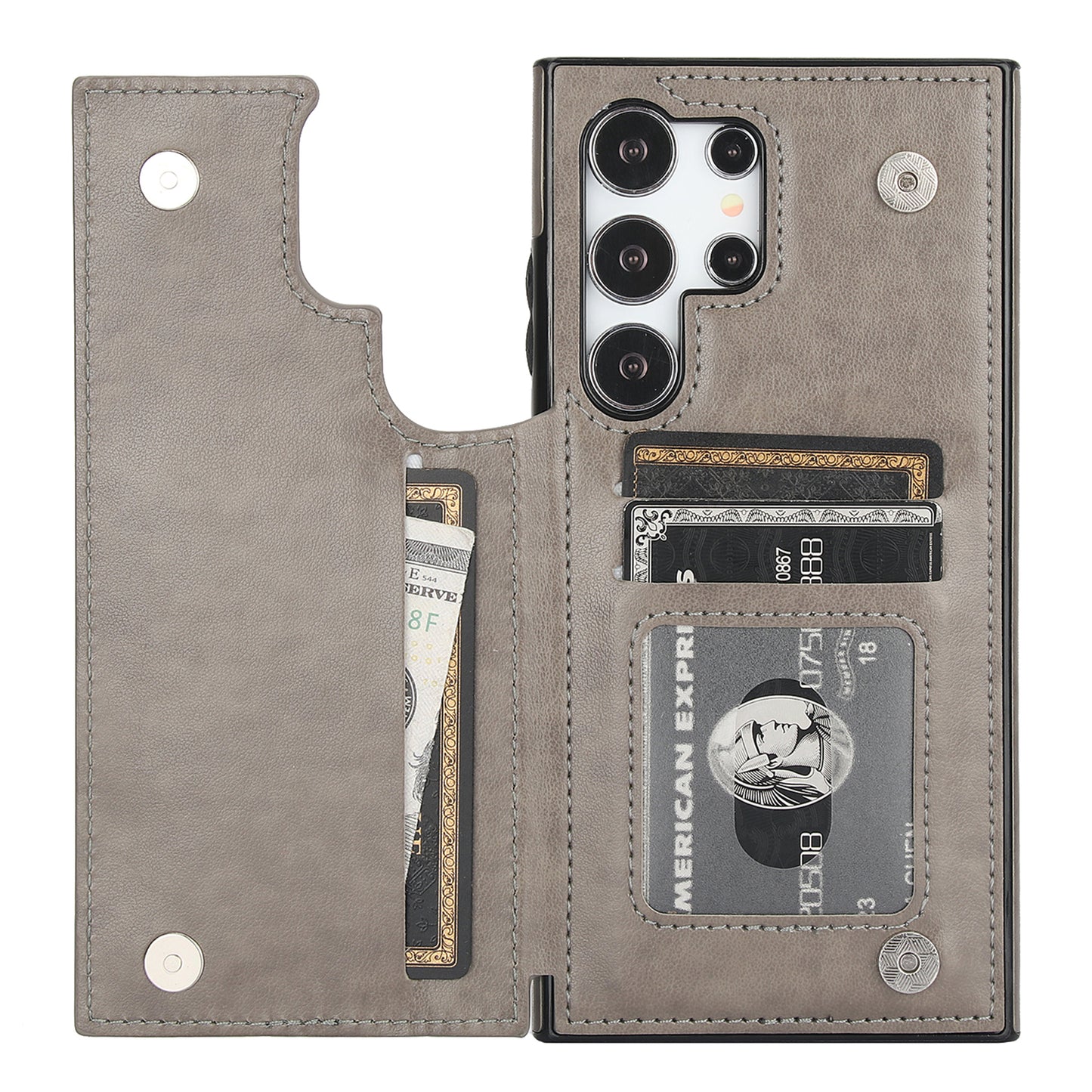 For Samsung Galaxy S24 Ultra PU Leather Case Imprinted Mandala Flower Kickstand Phone Cover - Grey