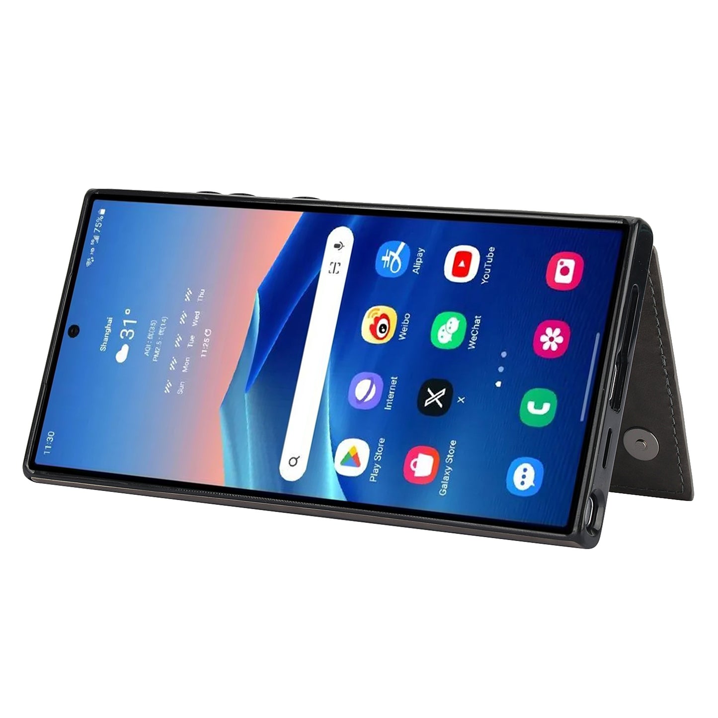 For Samsung Galaxy S24 Ultra PU Leather Case Imprinted Mandala Flower Kickstand Phone Cover - Grey