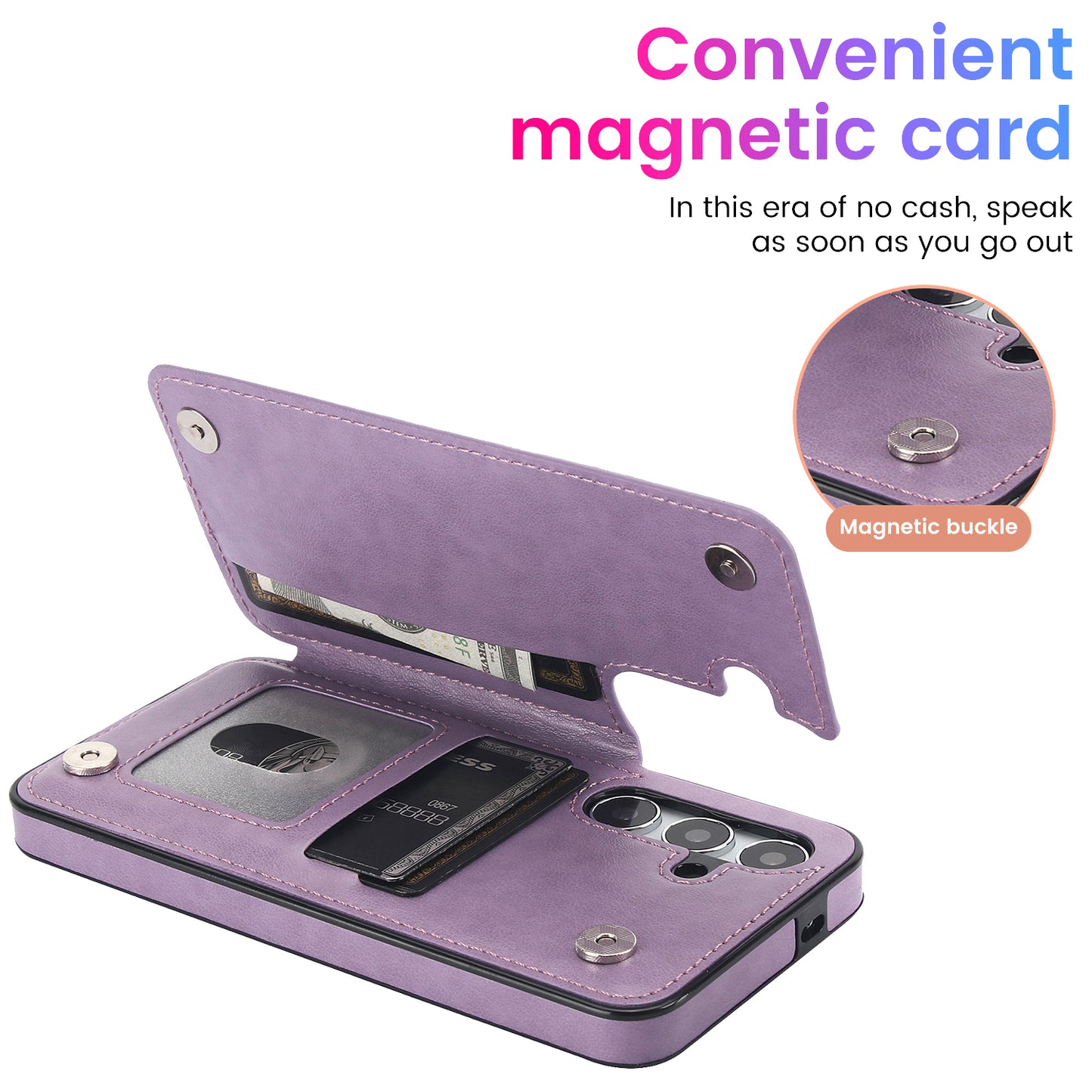 For Samsung Galaxy S24+ Cell Phone Case PU Leather Imprinted Mandala Flower Cover with Card Slots - Purple