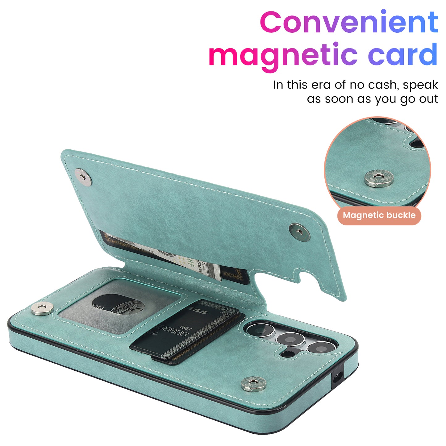 For Samsung Galaxy S24+ Cell Phone Case PU Leather Imprinted Mandala Flower Cover with Card Slots - Green