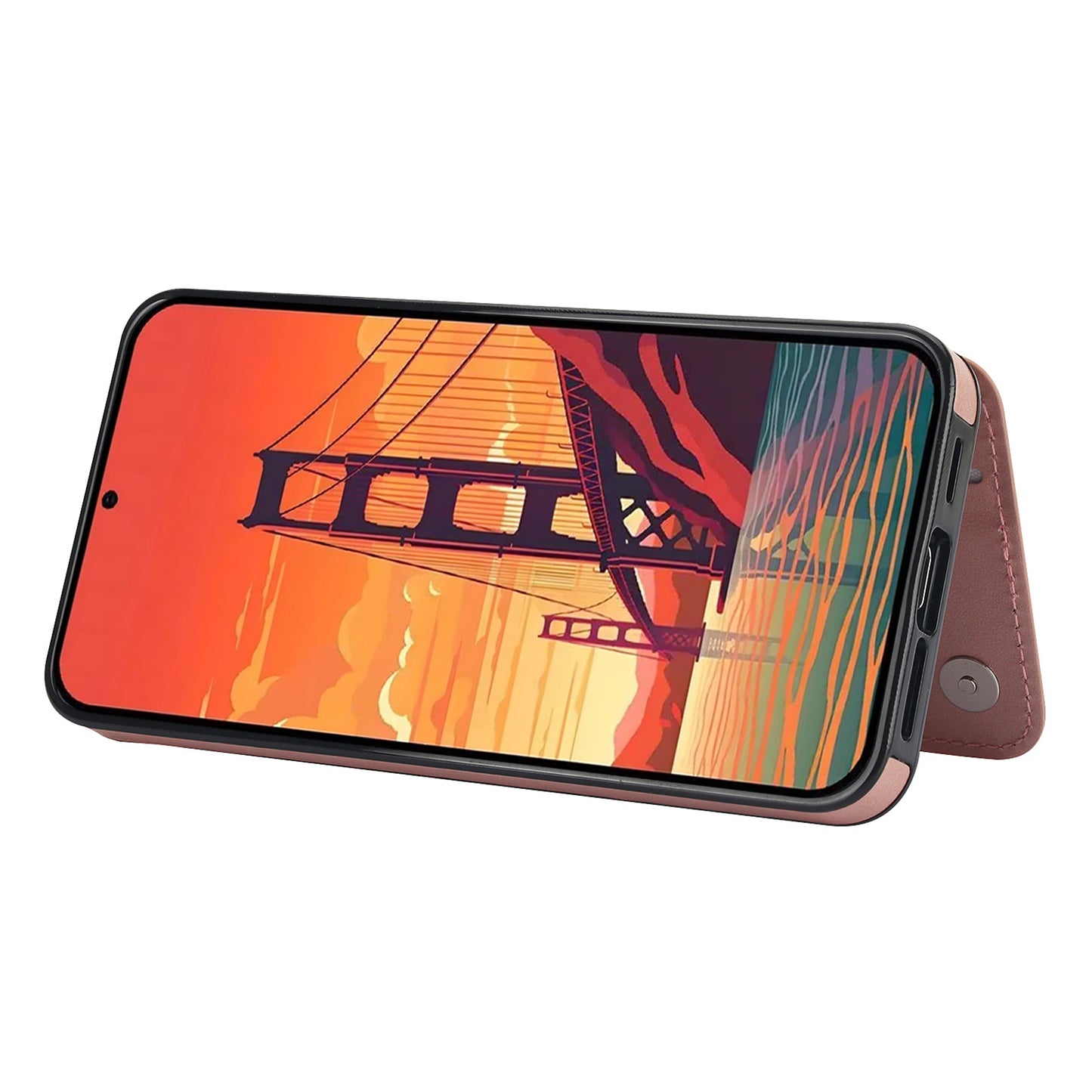 For Samsung Galaxy S24+ Cell Phone Case PU Leather Imprinted Mandala Flower Cover with Card Slots - Rose Gold