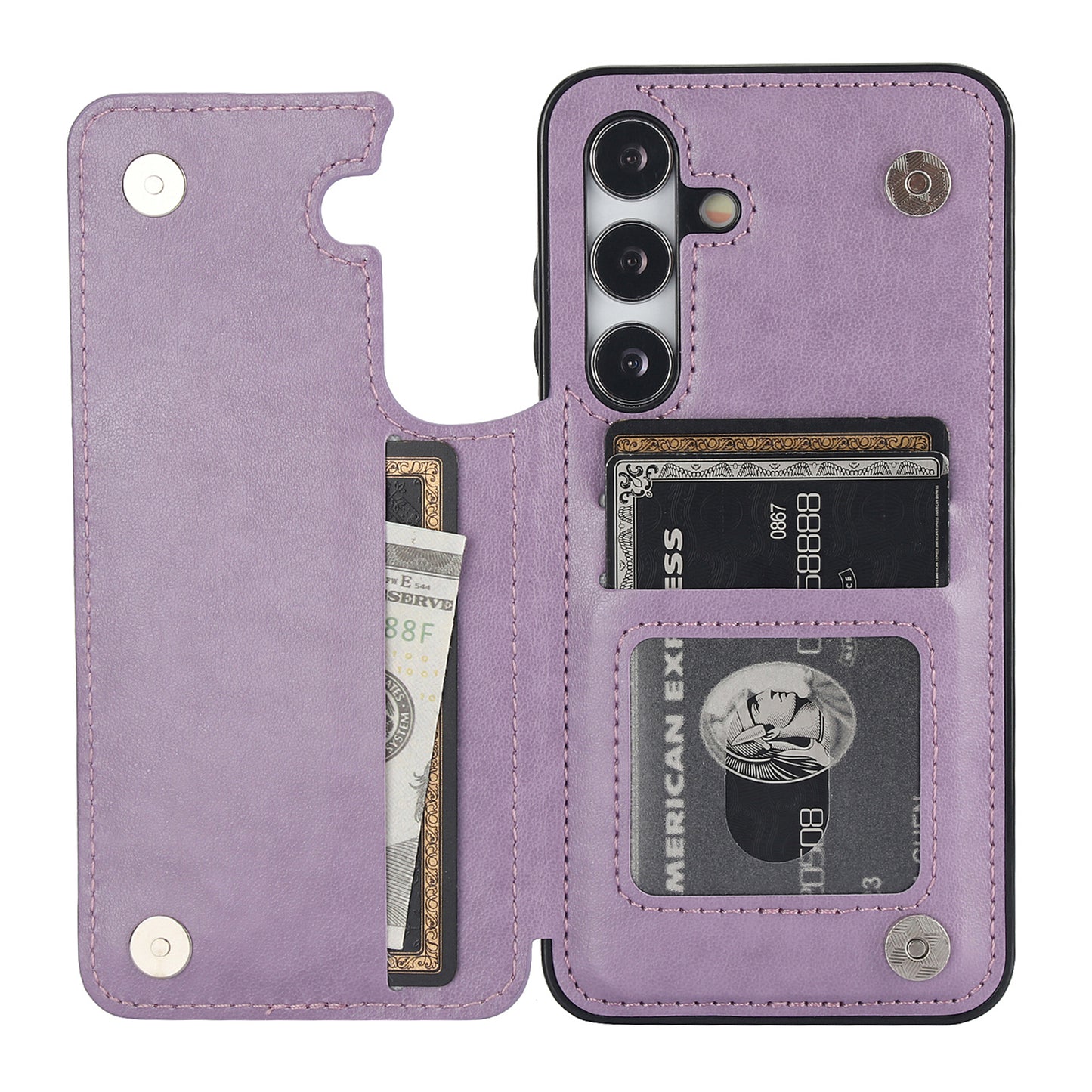 For Samsung Galaxy S24 Case Imprinted Mandala Flower PU Leather Kickstand Back Cover - Purple