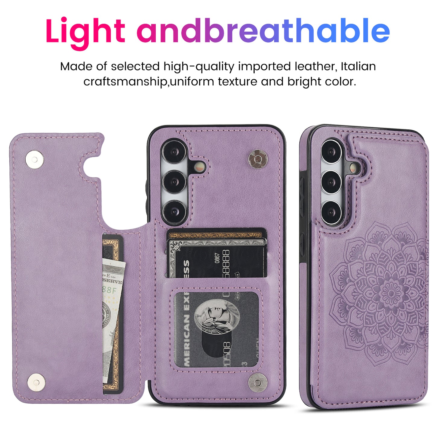 For Samsung Galaxy S24 Case Imprinted Mandala Flower PU Leather Kickstand Back Cover - Purple