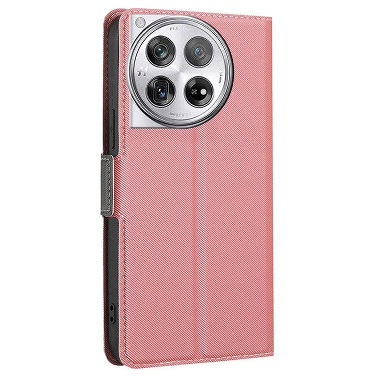 For OnePlus 12 5G Shockproof Phone Case PU Leather Flip Shell Stand Phone Cover - Pink