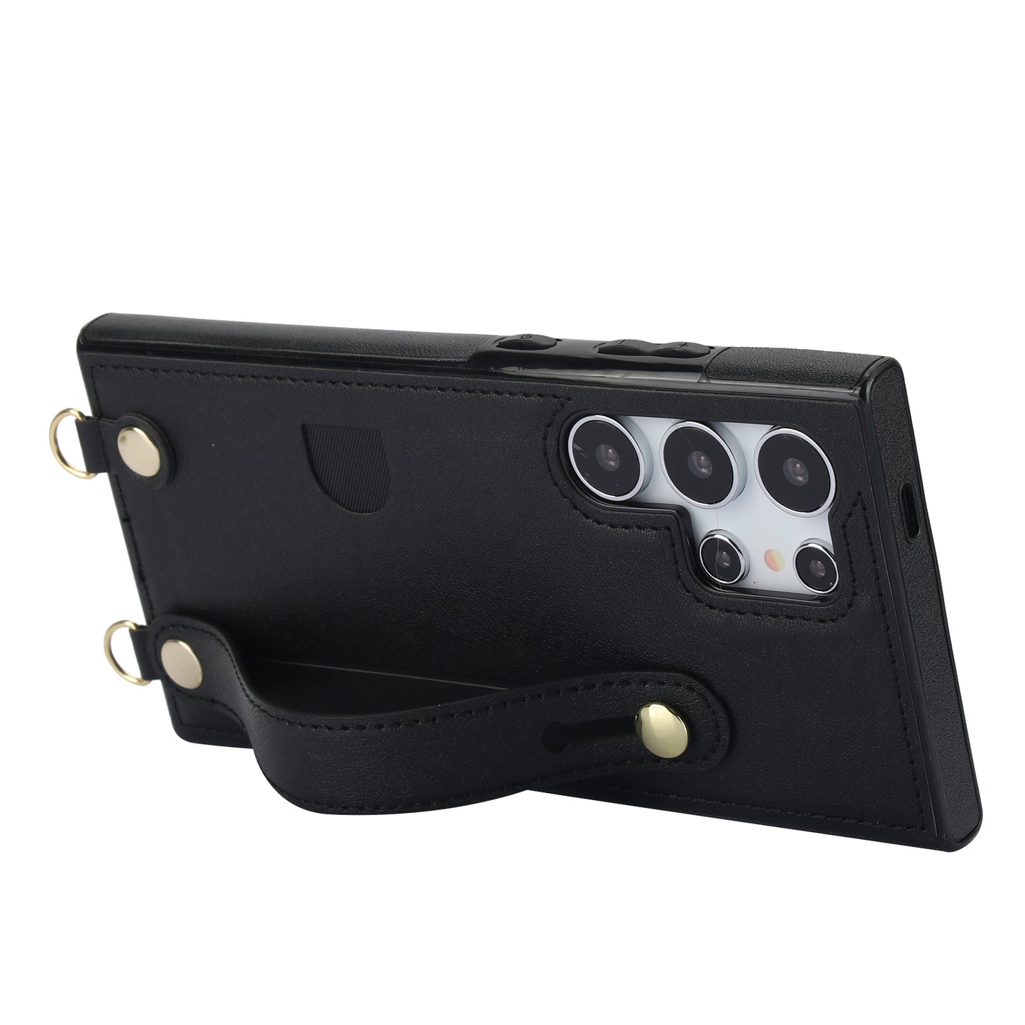 For Samsung Galaxy S24 Ultra Cell Phone Case Crossbody PU Leather+TPU Strap Kickstand Cover - Black