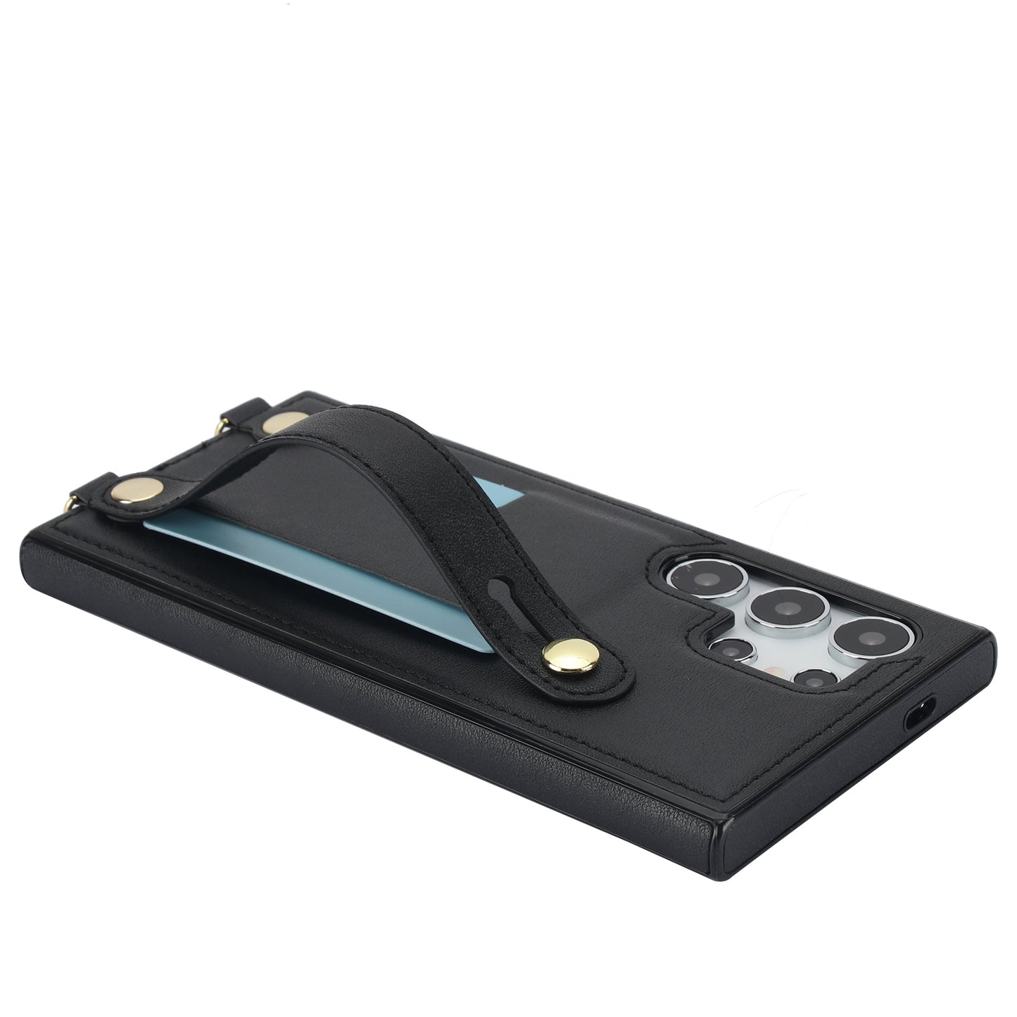 For Samsung Galaxy S24 Ultra Cell Phone Case Crossbody PU Leather+TPU Strap Kickstand Cover - Black