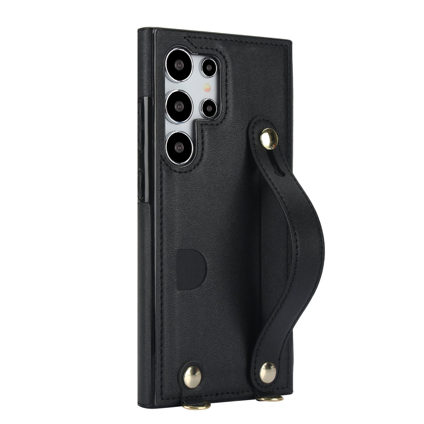 For Samsung Galaxy S24 Ultra Cell Phone Case Crossbody PU Leather+TPU Strap Kickstand Cover - Black