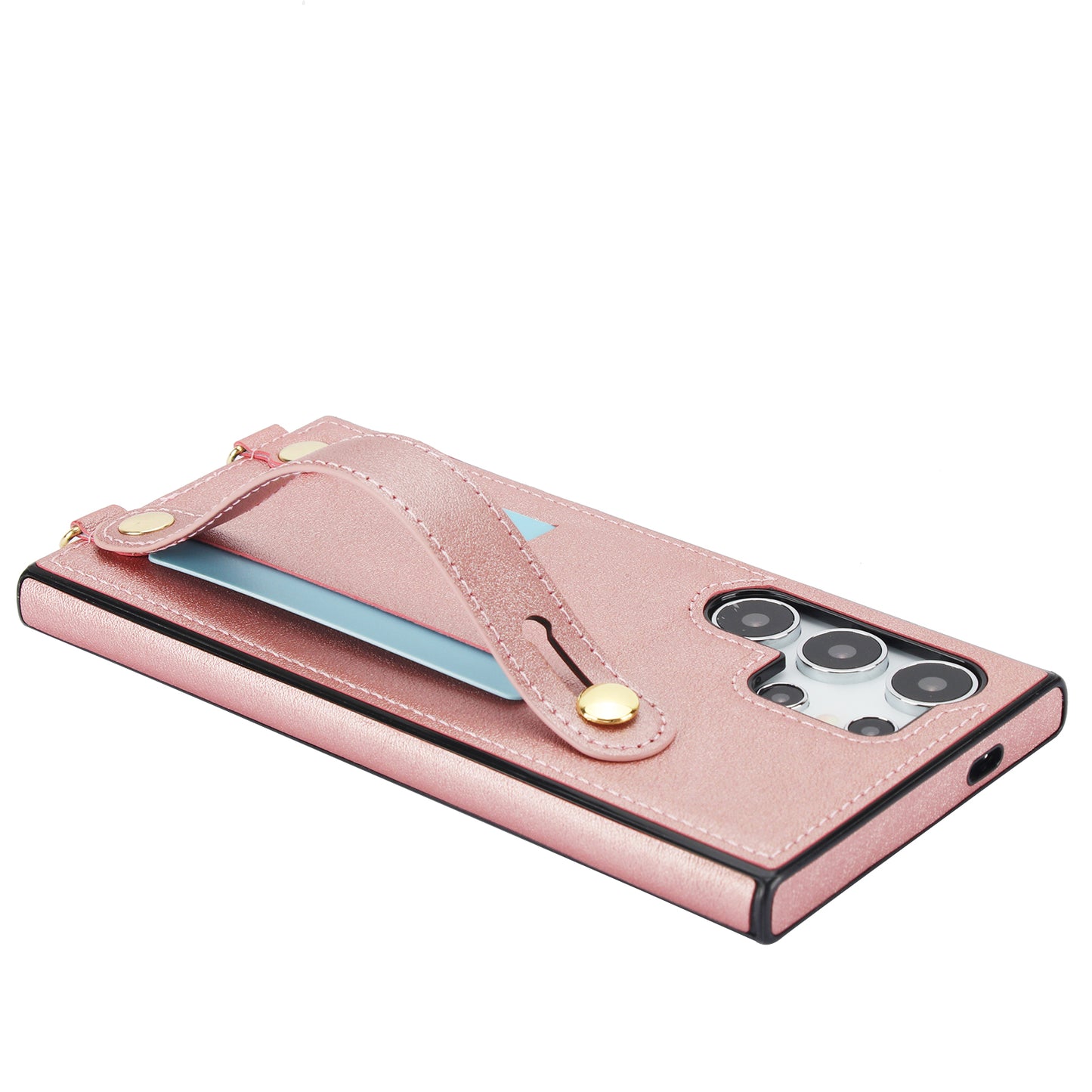 For Samsung Galaxy S24 Ultra Cell Phone Case Crossbody PU Leather+TPU Strap Kickstand Cover - Rose Gold