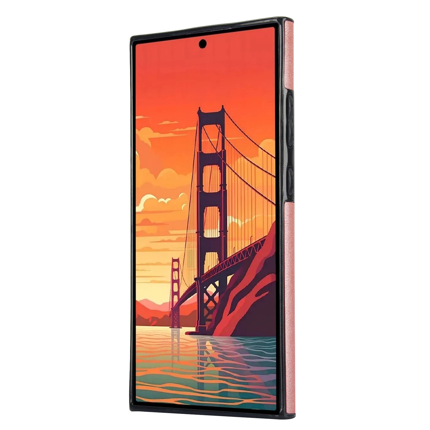 For Samsung Galaxy S24 Ultra Cell Phone Case Crossbody PU Leather+TPU Strap Kickstand Cover - Rose Gold