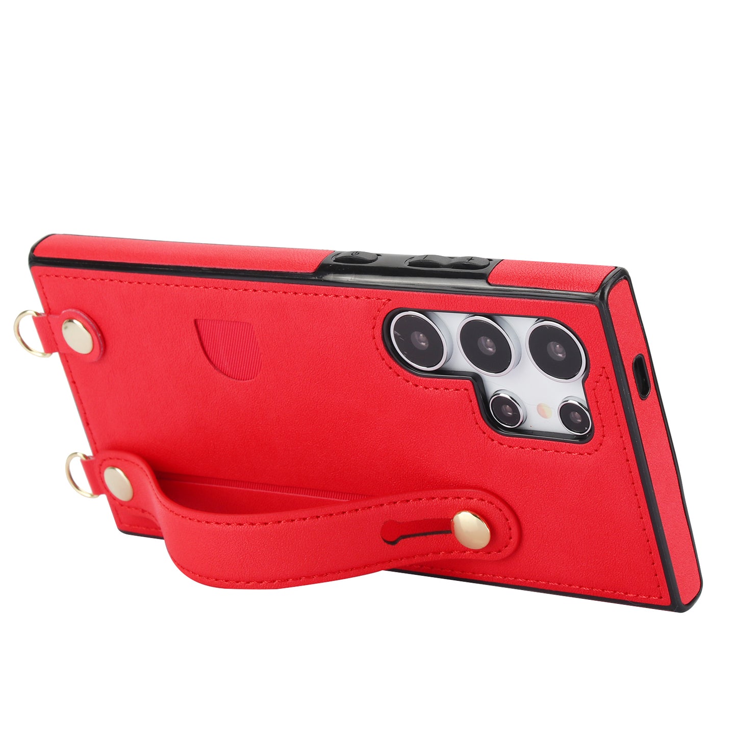 For Samsung Galaxy S24 Ultra Cell Phone Case Crossbody PU Leather+TPU Strap Kickstand Cover - Red