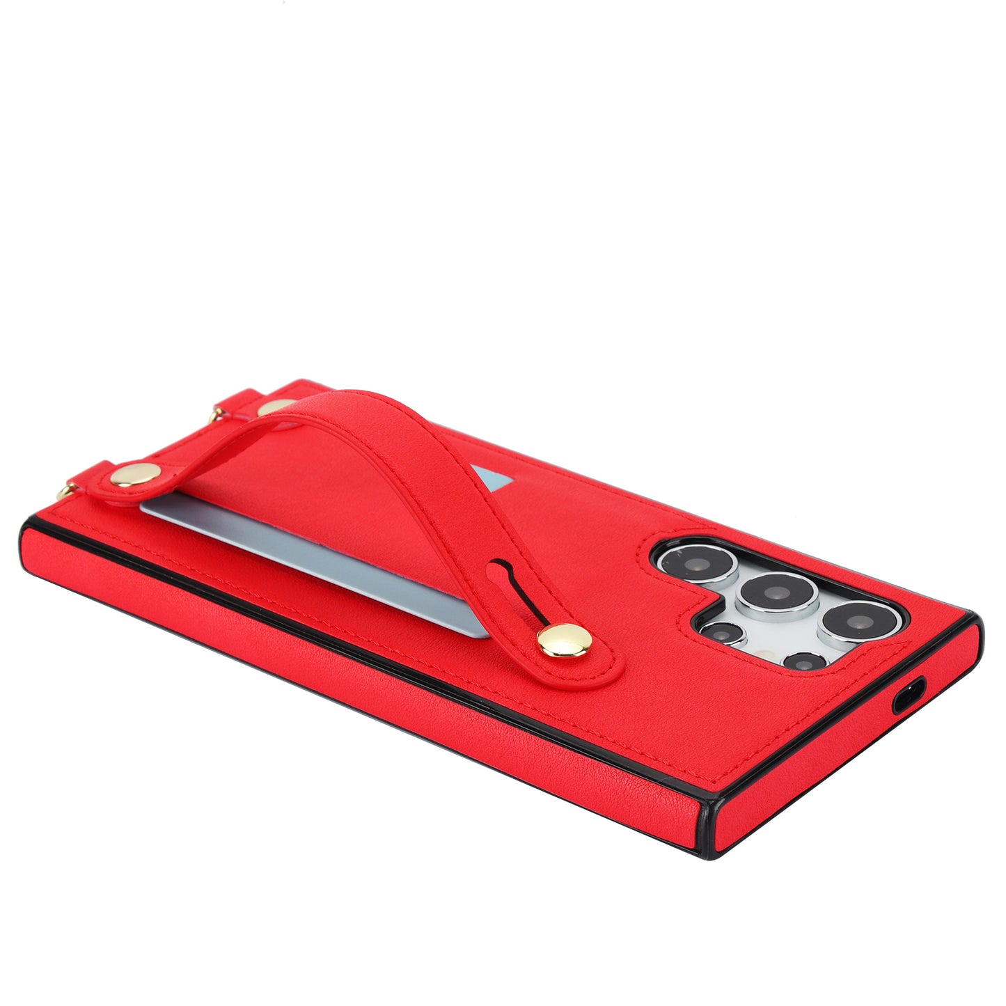 For Samsung Galaxy S24 Ultra Cell Phone Case Crossbody PU Leather+TPU Strap Kickstand Cover - Red