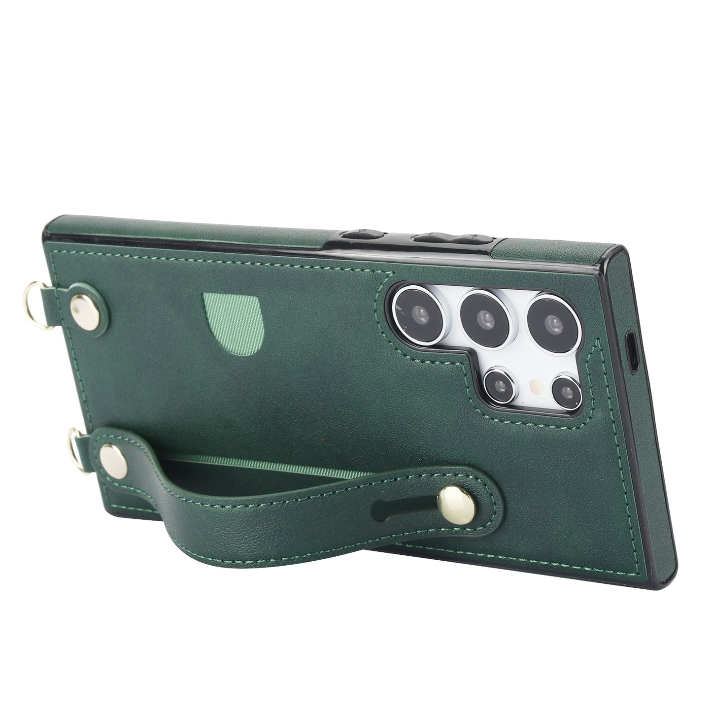 For Samsung Galaxy S24 Ultra Cell Phone Case Crossbody PU Leather+TPU Strap Kickstand Cover - Green