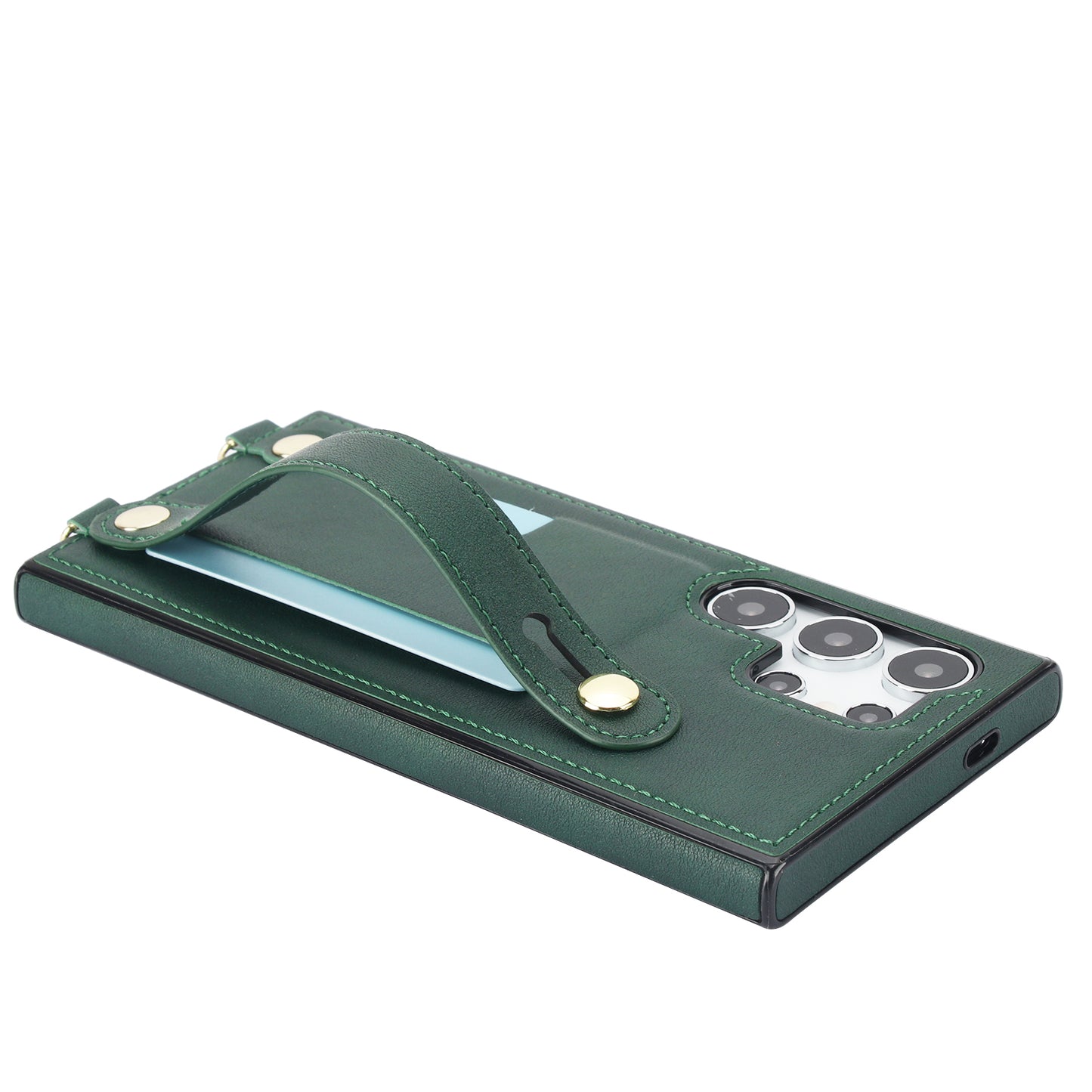 For Samsung Galaxy S24 Ultra Cell Phone Case Crossbody PU Leather+TPU Strap Kickstand Cover - Green