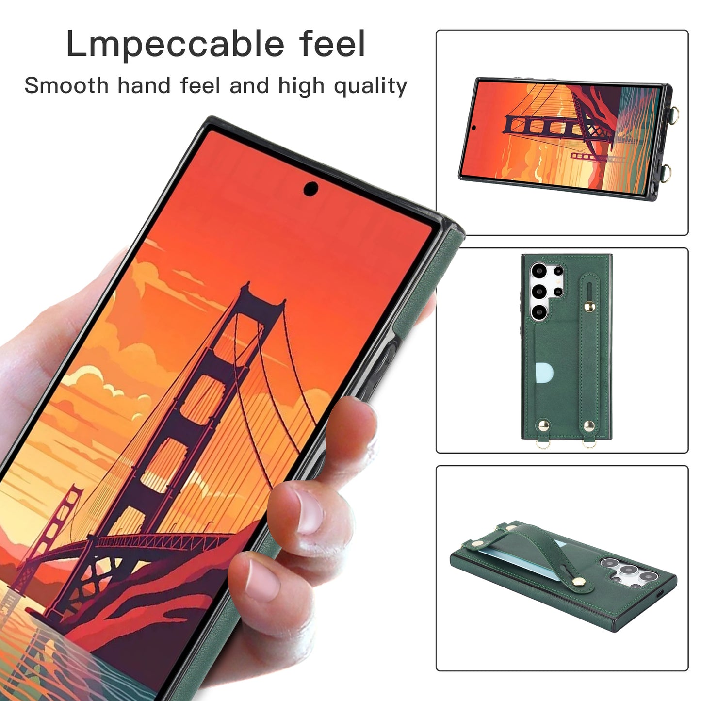 For Samsung Galaxy S24 Ultra Cell Phone Case Crossbody PU Leather+TPU Strap Kickstand Cover - Green