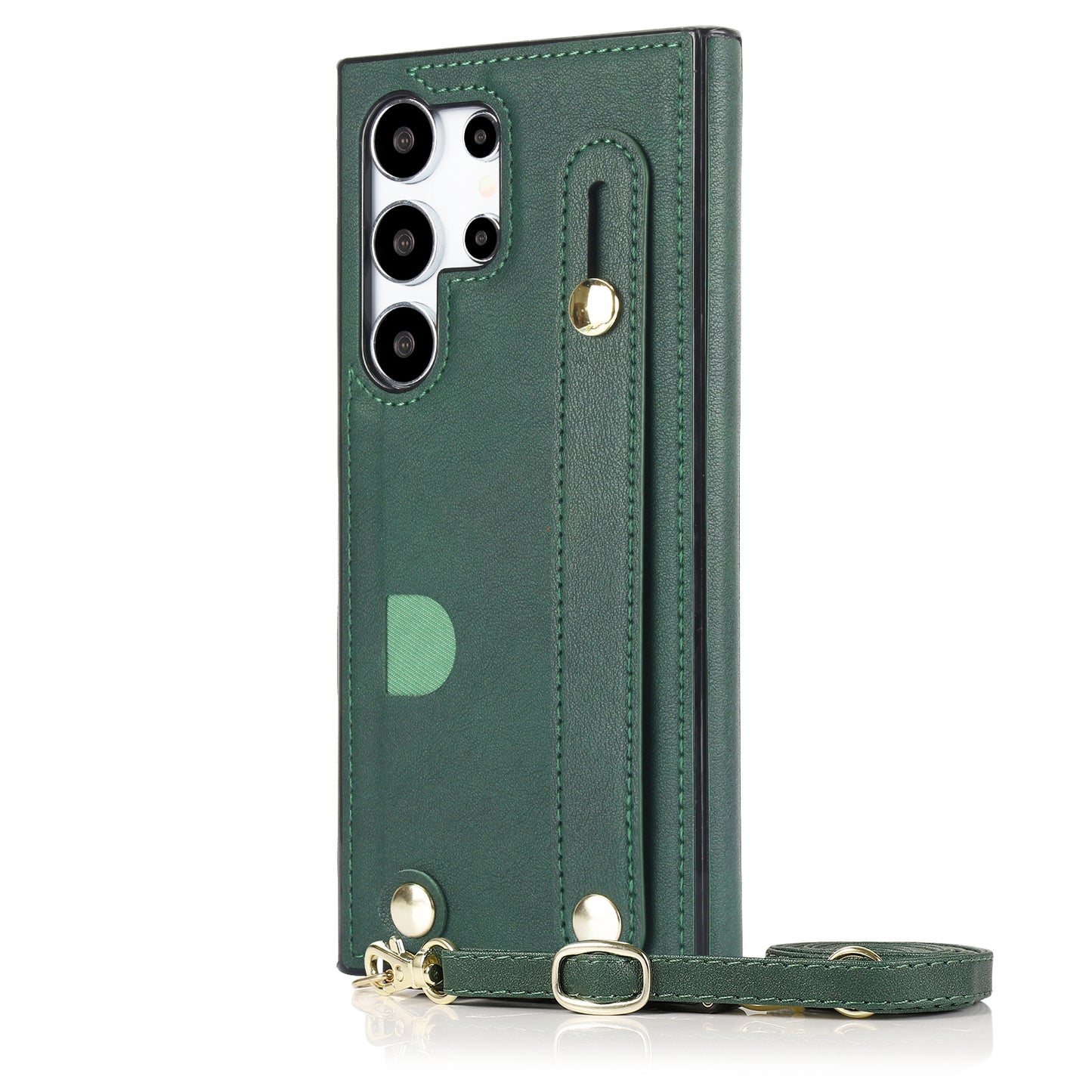 For Samsung Galaxy S24 Ultra Cell Phone Case Crossbody PU Leather+TPU Strap Kickstand Cover - Green