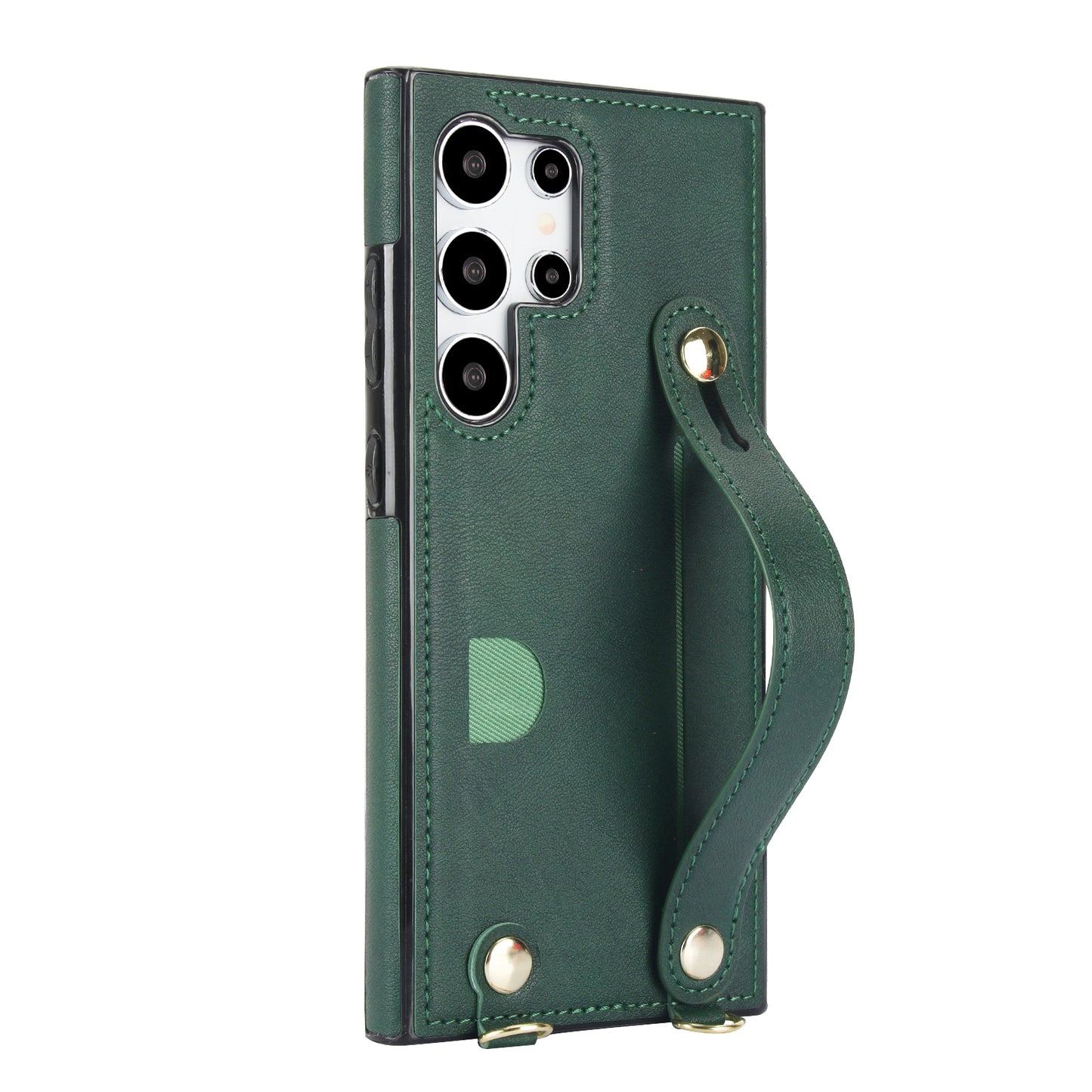 For Samsung Galaxy S24 Ultra Cell Phone Case Crossbody PU Leather+TPU Strap Kickstand Cover - Green