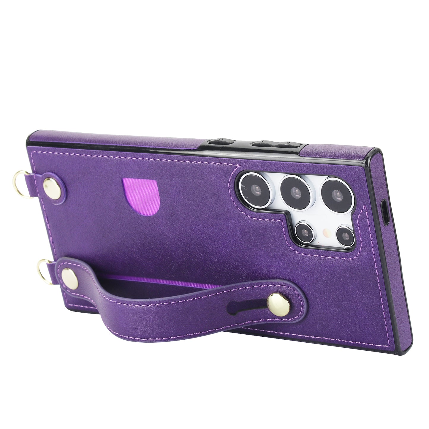 For Samsung Galaxy S24 Ultra Cell Phone Case Crossbody PU Leather+TPU Strap Kickstand Cover - Purple
