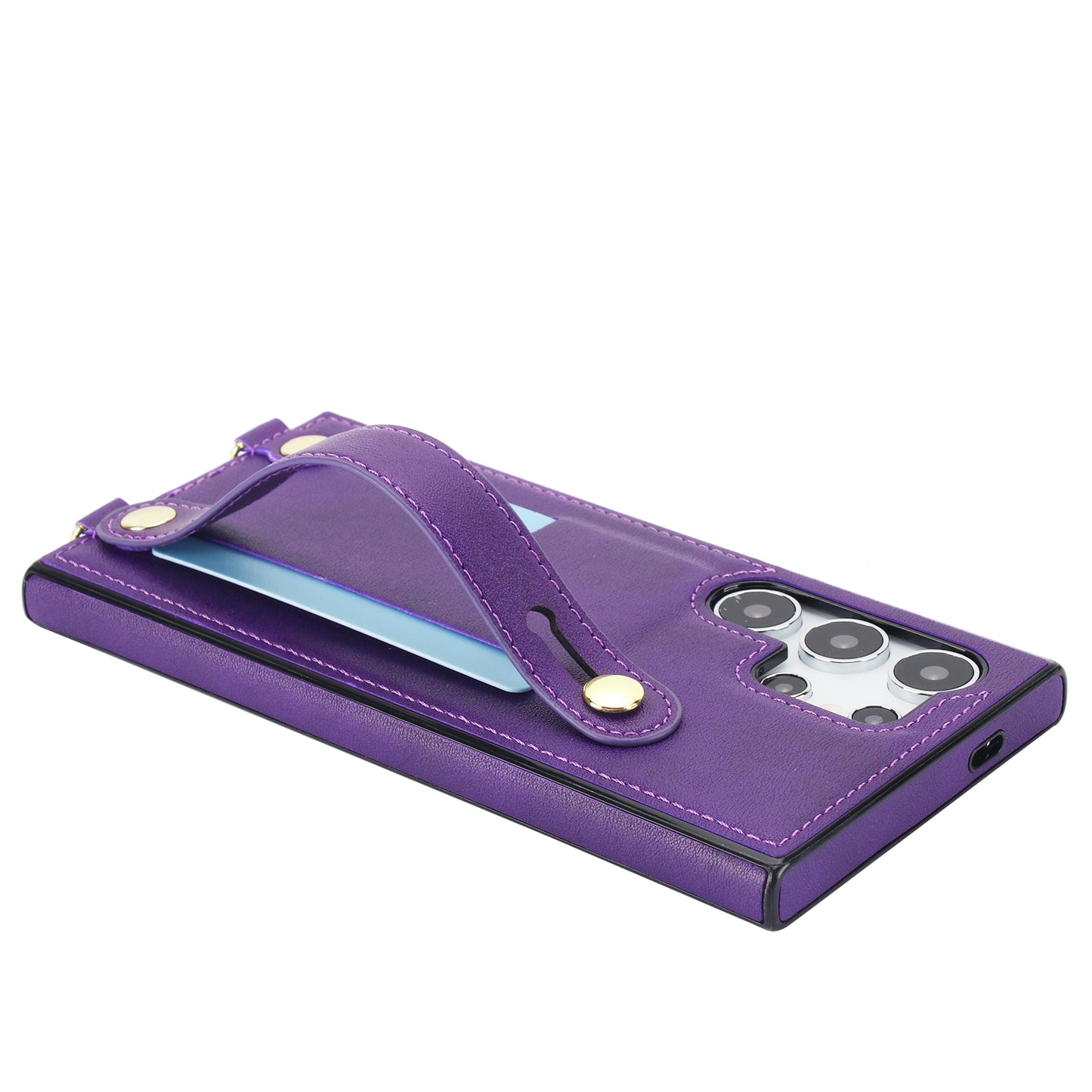For Samsung Galaxy S24 Ultra Cell Phone Case Crossbody PU Leather+TPU Strap Kickstand Cover - Purple