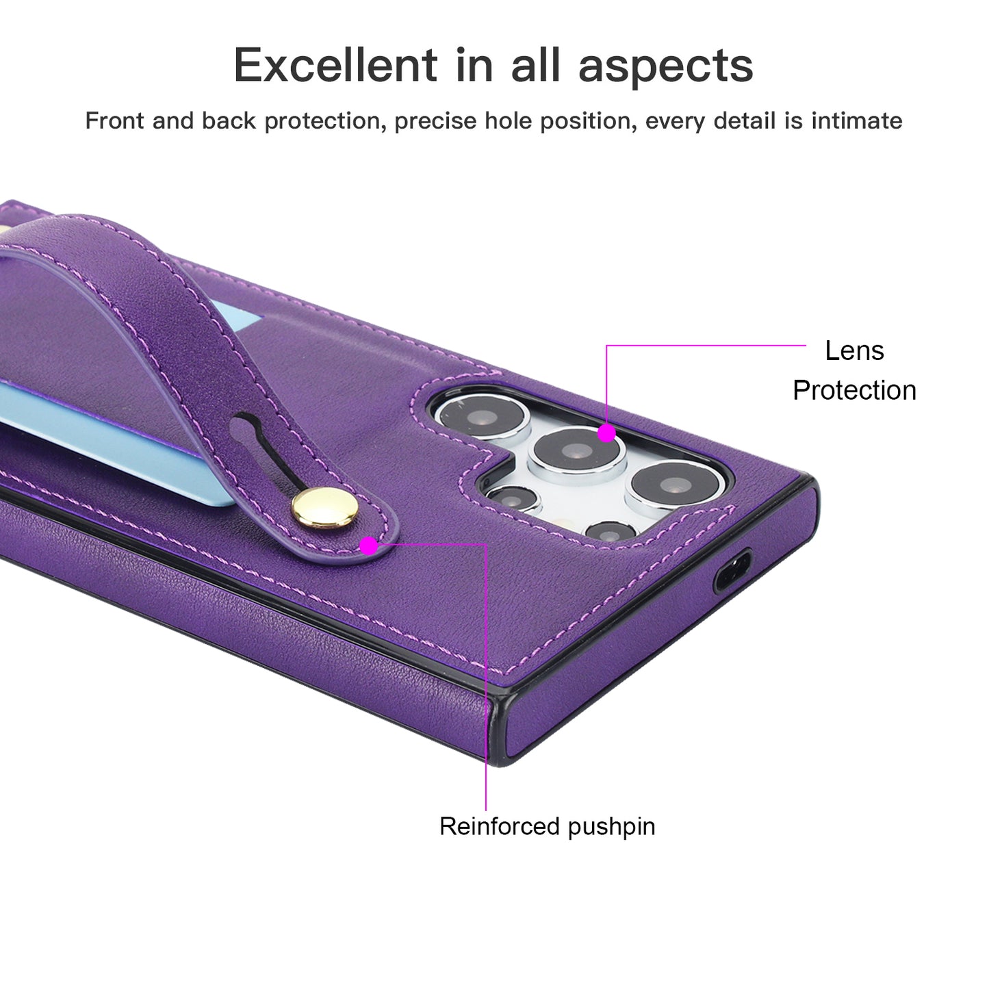 For Samsung Galaxy S24 Ultra Cell Phone Case Crossbody PU Leather+TPU Strap Kickstand Cover - Purple