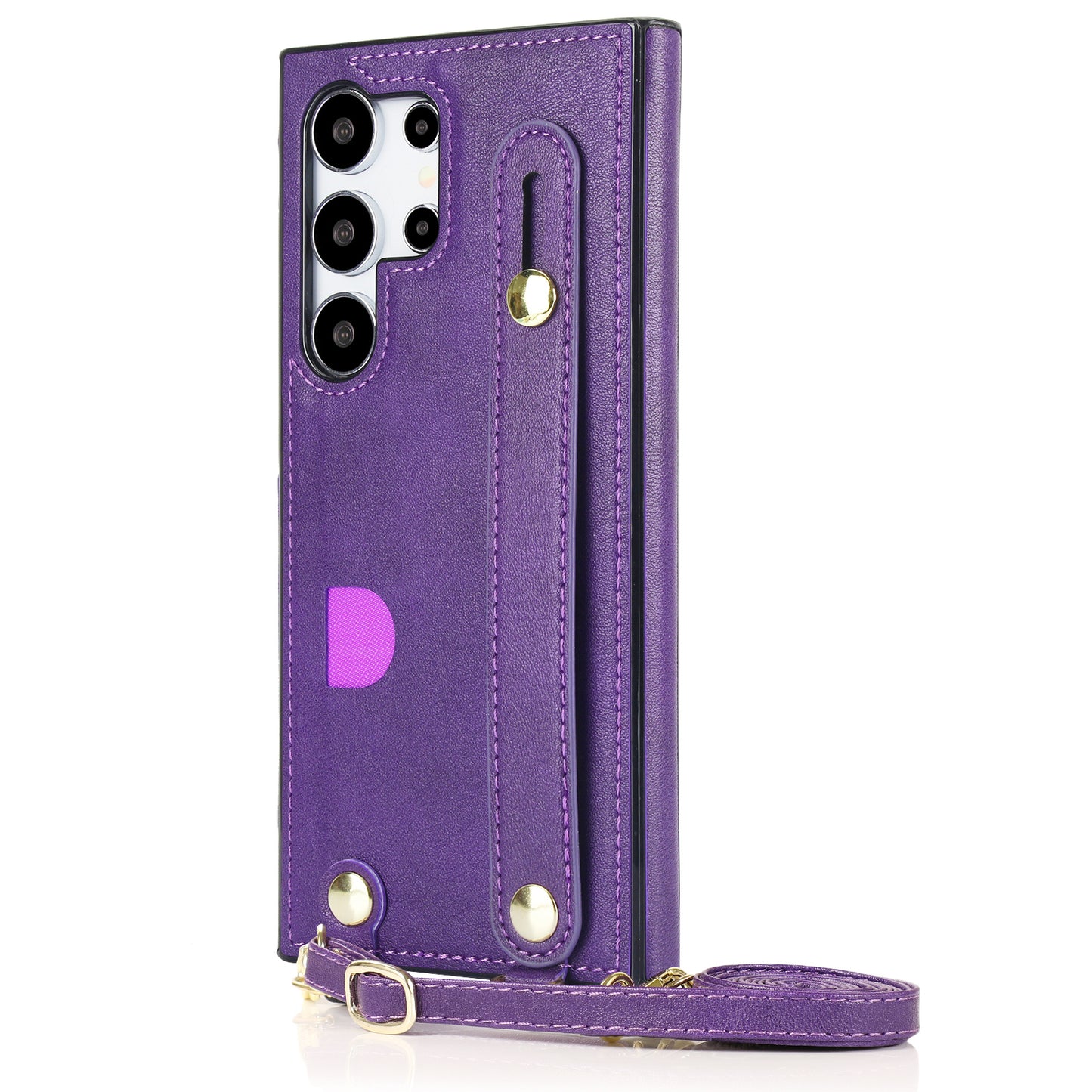 For Samsung Galaxy S24 Ultra Cell Phone Case Crossbody PU Leather+TPU Strap Kickstand Cover - Purple
