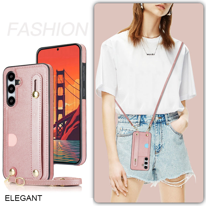 For Samsung Galaxy S24 Case Card Slot PU Leather+TPU Scratch-resistant Phone Shell - Rose Gold