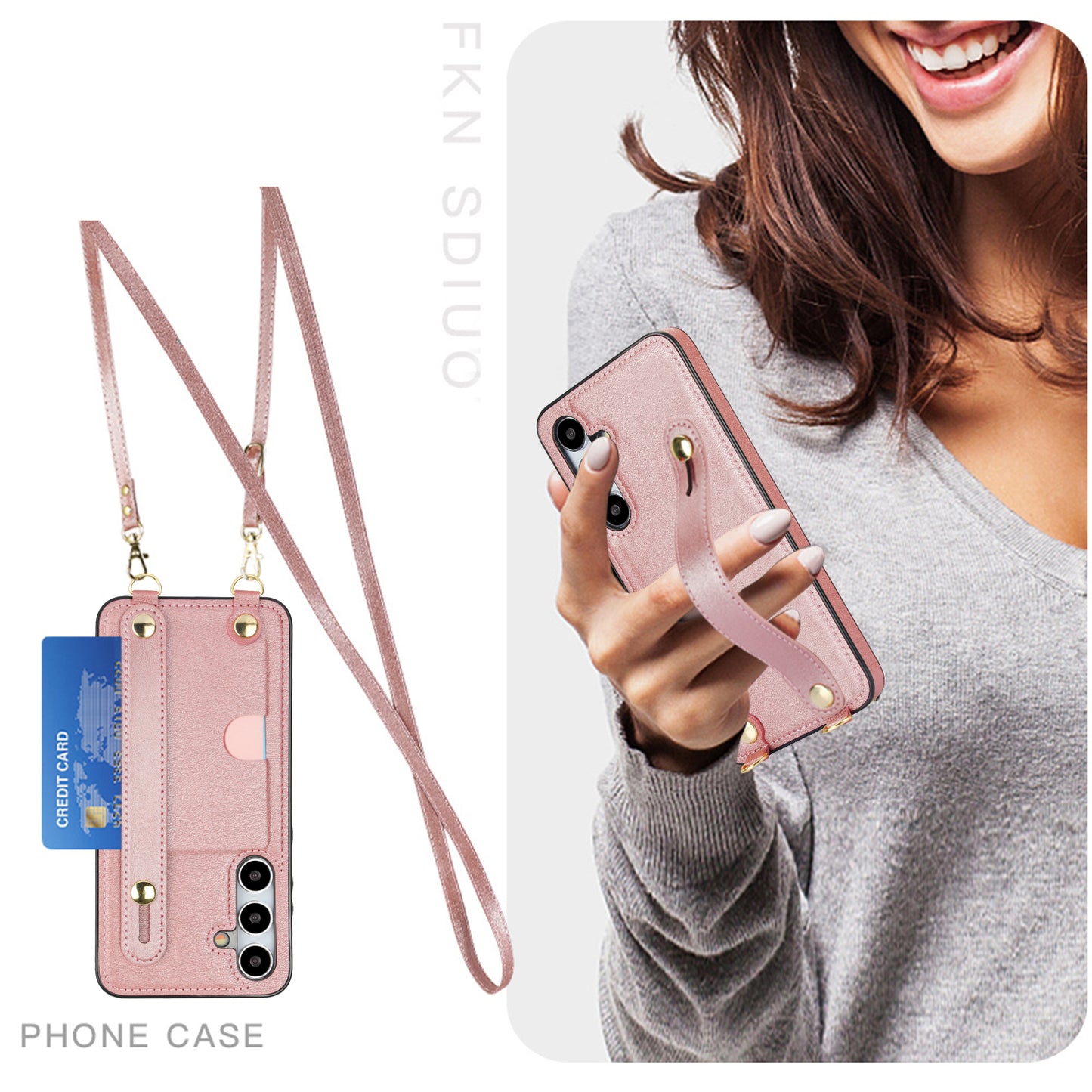 For Samsung Galaxy S24 Case Card Slot PU Leather+TPU Scratch-resistant Phone Shell - Rose Gold
